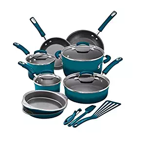 Best Rachael Ray 15 Piece Hard Enamel Aluminum Nonstick Cookware Set