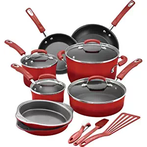 Best Rachael Ray 15 Piece Hard Enamel Aluminum Nonstick Cookware Set