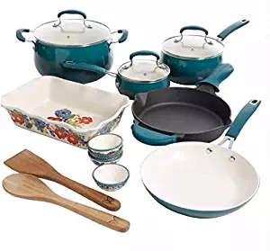 Best Pioneer Woman Speckled Non Stick Cookware Set (10 Pieces) Turquoise