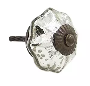 Antique Chrome Color Mercury Glass Distressed Dresser Knob, Cabinet Pull - Pack of 10