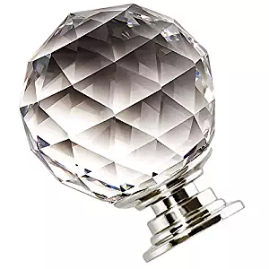 24 Pack Crystal Knobs, 30mm Round Diamond Shape Crystal Knobs for Drawer Dresser, Metal Base, Clear (with 22mm,25mm,45mm Breakaway Screws)