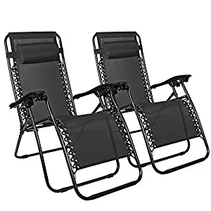 Flex HQ Zero Gravity Chairs Recliner Lounge Patio Chairs Set of 2 Black