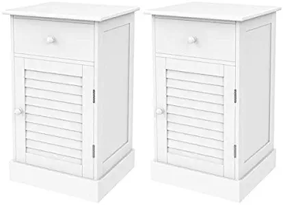 Yaheetech 2pcs Wood Nightstands, End Tables with Storage Cabinet and Drawer, Slatted Door Height Adjustable Shelf, White