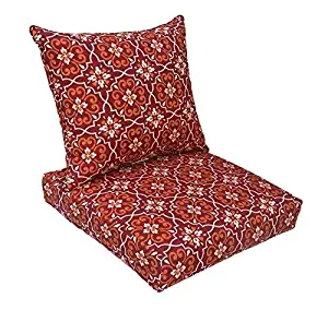 Bossima Indoor/Outdoor Red Damask Deep Seat Chair Cushion Set.Spring/Summer Seasonal Replacement Cushions.