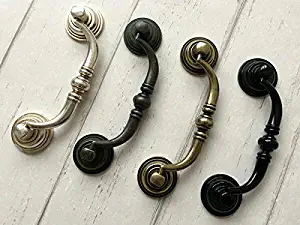 Haloogoods Vintage Hardware, 1Pc x  3 1/2" 4 1/4" Drop Handle Bail Dresser Drawer Pull Bronze Silver Black 3.5 4.25 - (Hole Spacing:3.5" (90 mm), Color:Dark Antique Bronze)