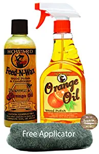 Howard Feed N Wax Wood Polish and Conditioner, and Howard Orange Oil Wood Polish, Wood Furniture Cleaner and Teak Wood Cleaner