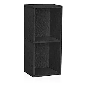 Way Basics Eco 2 Shelf Narrow Bookcase and Storage Unit, Black Wood Grain(Tool-Free Assembly and Uniquely Crafted from Sustainable Non Toxic zBoard paperboard)