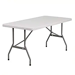 Flash Furniture 30''W x 60''L Granite White Plastic Folding Table (Renewed)