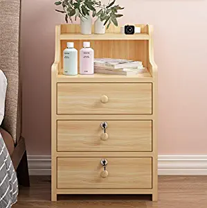 Fxbar Simple Bedside Lock with Small Cabinet Bedroom Nightstand Bedroom Storage 37x34x60CM