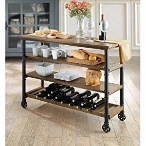 Modern Classic Design Generic Whalen Santa Fe Kitchen Cart with Wine Rack Rustic Brown Finish, Brown