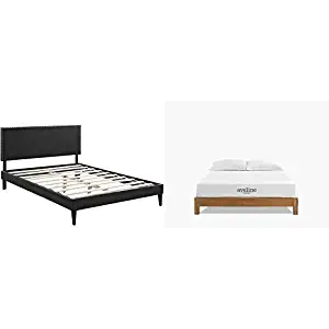 Modway Phoebe King Vinyl Platform Bed with Squared Tapered Legs in Black with Modway Aveline 8" Gel Infused Memory Foam King Mattress With CertiPUR-US Certified Foam