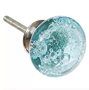 Aqua Blue Bubbles Glass Dresser Drawer, Kitchen Cabinet or Door Knob Pulls BRUSHED NICKEL HARDWARE - Pack of 12