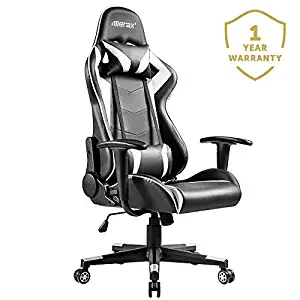 Merax Gaming Chair Computer Home Desk Chair Racing Comfy Office Chair Ergonomic High Back Reclining Executive Chair Comfortable for Gamers Teens/Adult/Kids (Black&Cotton White: Max 245lbs)