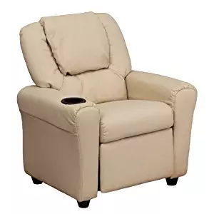 Flash Furniture Contemporary Beige Vinyl Kids Recliner with Cup Holder and Headrest