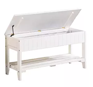 Roundhill Furniture Quality Solid Wood Shoe Bench with Storage, White