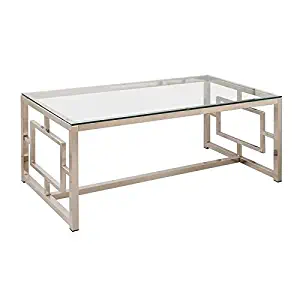 Coaster Home Furnishings Cairns Coffee Table with Glass Top and Geometric Motif Nickel and Clear