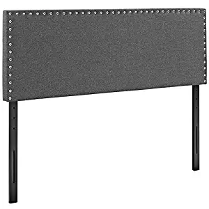 Modway Phoebe Linen Fabric Upholstered Queen Headboard in Gray with Nailhead Trim