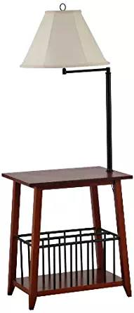 Seville Oak and Bronze Swing Arm Floor Lamp End Table