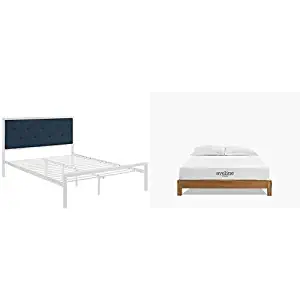 Modway Lottie King Fabric Bed in White Azure with Modway Aveline 8" Gel Infused Memory Foam King Mattress With CertiPUR-US Certified Foam