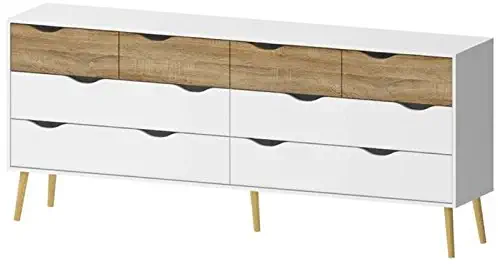 Pemberly Row 8 Drawer Dresser in White and Oak