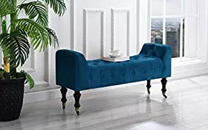 DIVANO ROMA FURNITURE Classic Tufted Microfiber Footrest/Footstool/Ottoman with Casters (Royal Blue)