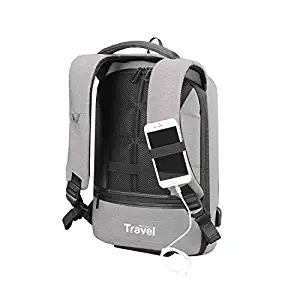 TRAVEL FUSION Tamperproof Laptop Backpack with Phone Holder and External USB Charging Port (Light Gray) - By Travel Fusion