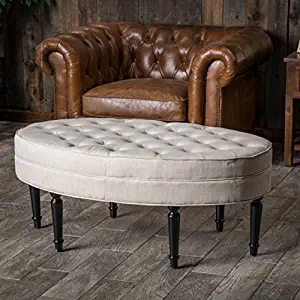 Christopher Knight Home 236671 Versailles Tufted Top Ottoman Coffee Table, Light Beige