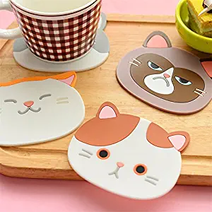 1 Piece Silicone Dining Table Placemat Coaster Cartoon Cat Animal Kitchen Accessories Mat Coffee Cup Bar Mug Drink Pads - Coffee Cup Coasters - RANDOM STYLE