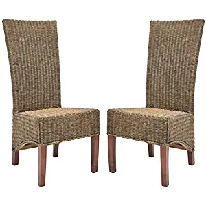 Safavieh Home Collection Aaron Medium Honey/Black, Wicker Side Chair, Set of 2
