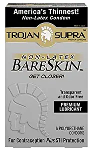 Trojan Supra Bare Skin with Brass Lunamax Pocket Case, Premium Microsheer Non-Latex Lubricated Condoms-6 Count