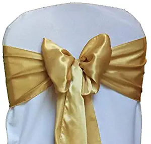 mds Pack of 50 Satin Chair Sashes Bow sash for Wedding and Events Supplies Party Decoration Chair Cover sash -Gold