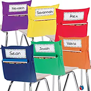 Really Good Stuff Store More Grouping Chair Pockets – Six Bright Rainbow Colors – Pocket Chair Organizer Keeps Students Organized and Classrooms Neat (Set of 12)