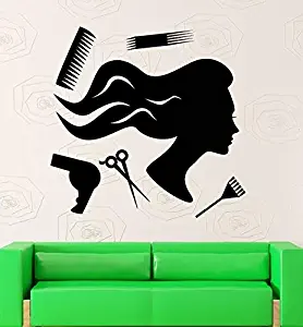 88x55cm,Wall Stickers for Living Room,Wall Tattoo Art,Sexy Girl Design Hair Stylist Hairdresser Hair Shop Salon Window Glass Waterproof Home Romantic Christmas Murals Door Bathrooms Ornament Office