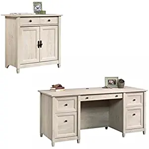 Home Square Rustic 2 Piece Executive Desk and Office Chest in Chalked Chestnut