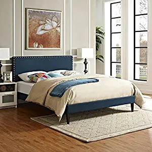 Modway Phoebe Fabric Platform Bed with Squared Tapered Legs, King, Azure