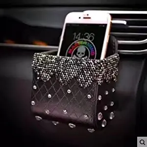 TISHAA Bling Bling Car Air Vent Mobile Cellphone Pocket Bag Pouch Box Storage Organizer Carrying Case (Black Teardrop Crystal BLK PU)