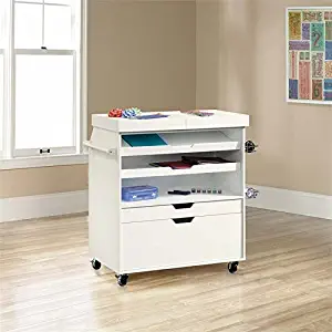 Sauder 417047 Craft Pro Series Craft Cart, L: 37.24" x W: 19.45" x H: 35.98", Soft White finish