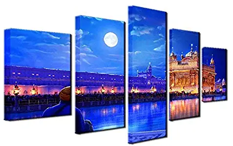 Canvas Wall Art HD Prints Painting Modular Pictures Frame 5 Pieces Indian Golden Temple Posters Living Room Home Decor ,20x35 20x45 20x55cm,Frame