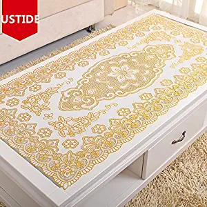 USTIDE Vinyl Tablecloth Gold Sequin PVC Table Cloth Eco-Friendly Waterproof Table Overlays Oblong Stain Resistant Table Runner 23.6"X47.2"