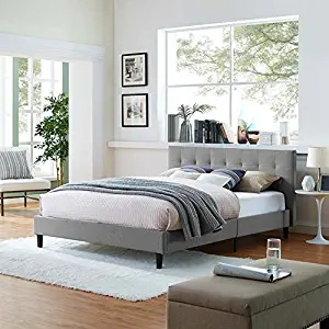 Modway Linnea Upholstered Light Gray Platform Bed with Wood Slat Support in Full