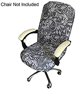 BTSKY Office Computer Chair Covers Universal Stretch Desk Chair Cover Rotating Computer Chair Slipcovers with Printing Pattern(Grey Flower)