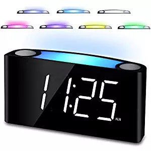 Bedroom Alarm Clock, 7” Digital LED Display & Slider Dimmer,12/24 H, 7 Colored Night Light, Loud Alarm, Big Snooze, Easy Set for Elderly Kids Heavy Sleepers,2 Cellphone USB Chargers for Travel Desk