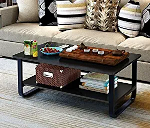 Mordern Large Coffee Table with Lower Storage Shelf for Living Room, 48" x 24" (Black)