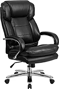 StarSun Depot Hercules Series 24/7 Intensive Use Big & Tall 500 lb. Rated Black Leather Executive Swivel Chair with Loop Arms 28" W x 31" D x 45" - 49" H