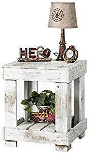 Del Hutson Designs - Rustic Barnwood End Table, USA Handmade Reclaimed Wood (White)