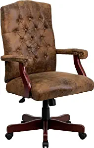 Emma + Oliver Bomber Brown Classic Executive Swivel Office Chair with Arms