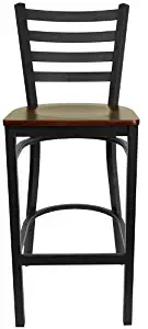 Flash Furniture HERCULES Series Black Ladder Back Metal Restaurant Barstool - Mahogany Wood Seat