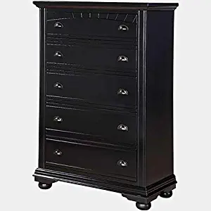Wood Chest with Tipover Restraint Device - Dresser with 5 Dovetail Drawers - Black Laquer