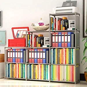 Binxin Kids Bookshelf 4 Tier Kid Toy Shelf 9-Cube Cabinet Bookcase Mueble para Libros, Grey