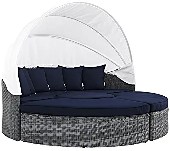 Modway Summon Outdoor Patio Sectional Daybed with Canopy With Sunbrella Brand Navy Canvas Cushions